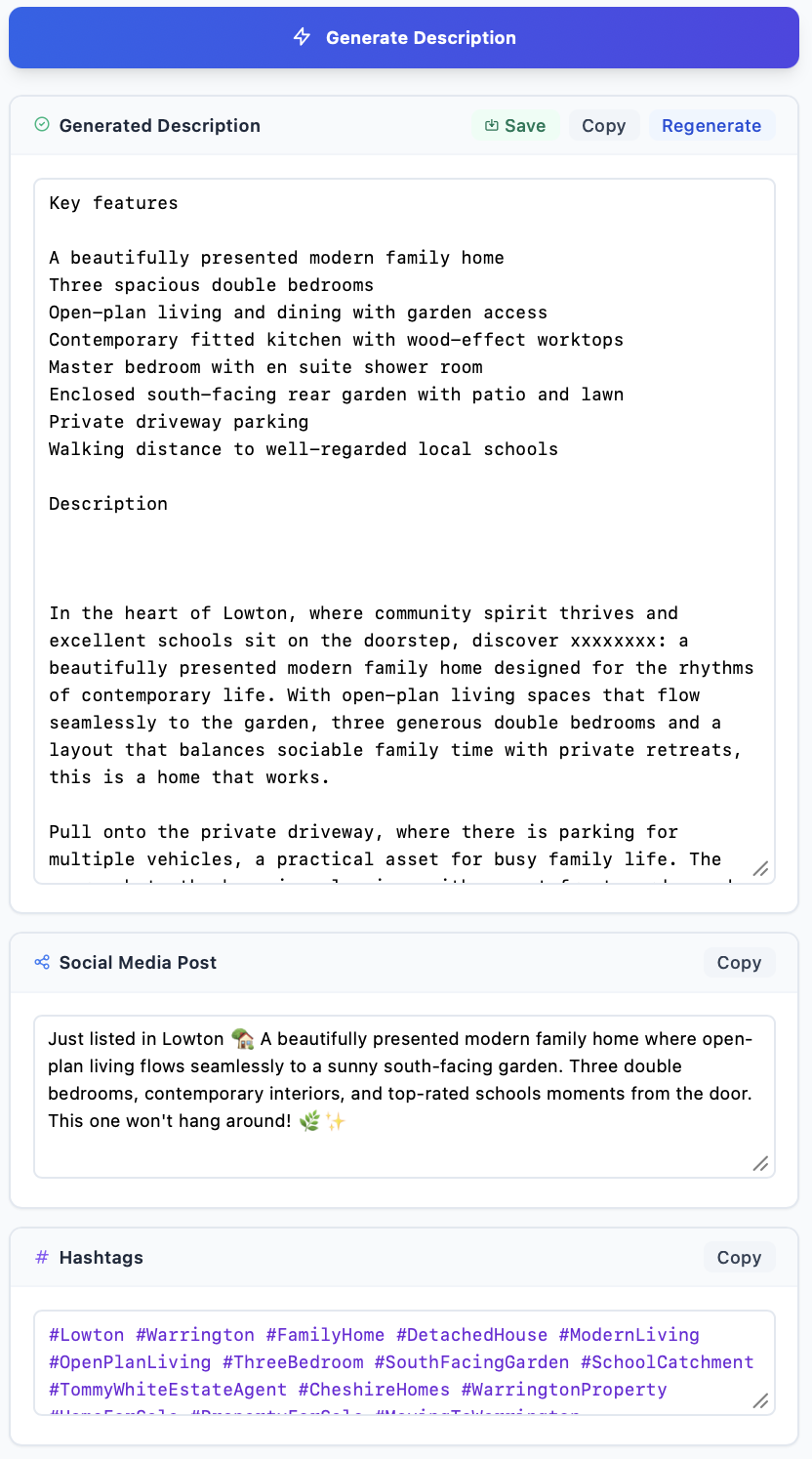 Listing description generator